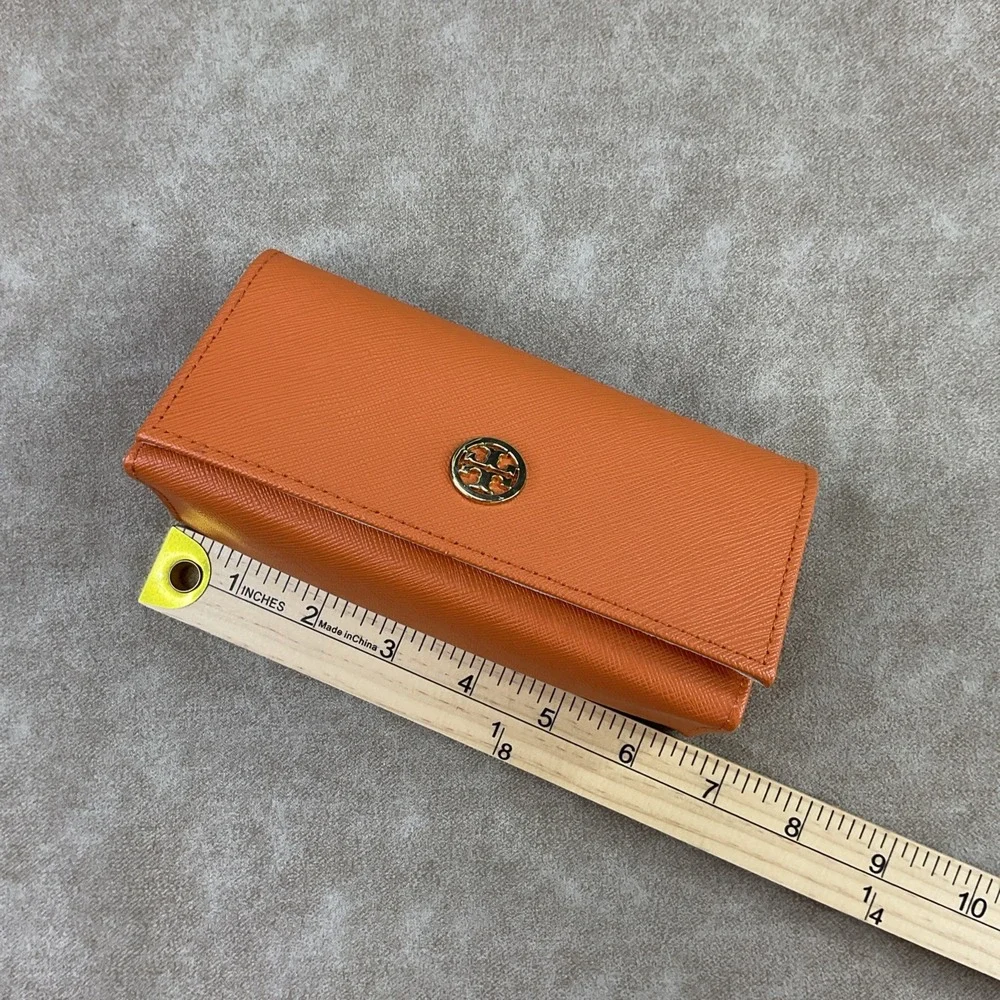 Tory Burch Sunglasses Glasses Semi-hard Case Orange Saffiano Leather Magnet Snap